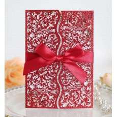 Marriage Invitation Card With Ribbon Bow Laser Cut Glitter Paper Wedding Supplies